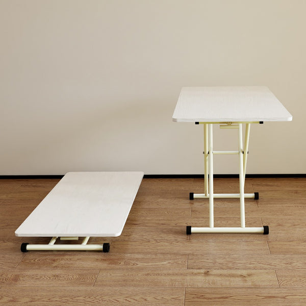 English Elm Adjustable Gas Lift Folding Table with Locking Wheels for Home Office or Outdoor Use W5290P514472