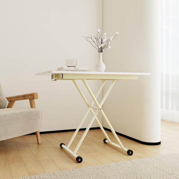 English Elm Adjustable Gas Lift Folding Table with Locking Wheels for Home Office or Outdoor Use W5290P514472
