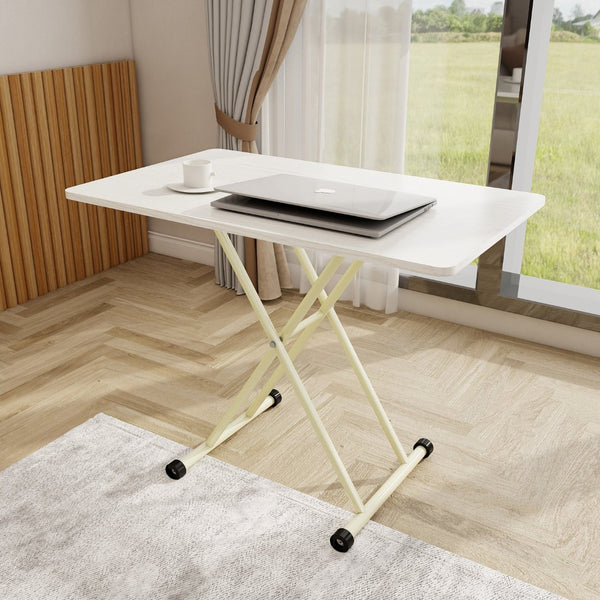 English Elm Adjustable Gas Lift Folding Table with Locking Wheels for Home Office or Outdoor Use W5290P514472