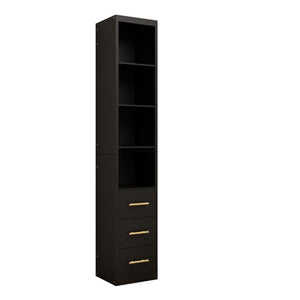 English Elm 85.04 Inch Tall Narrow Storage Cabinet with Open Shelves and Drawers in Matte Black W5290P514789