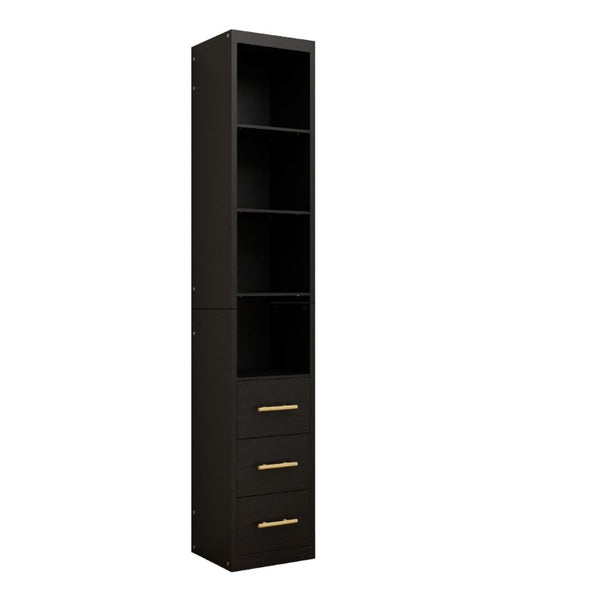 English Elm 85.04 Inch Tall Narrow Storage Cabinet with Open Shelves and Drawers in Matte Black W5290P514789