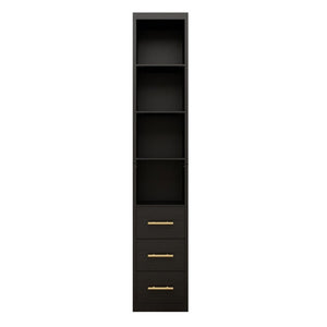 English Elm 85.04 Inch Tall Narrow Storage Cabinet with Open Shelves and Drawers in Matte Black W5290P514789