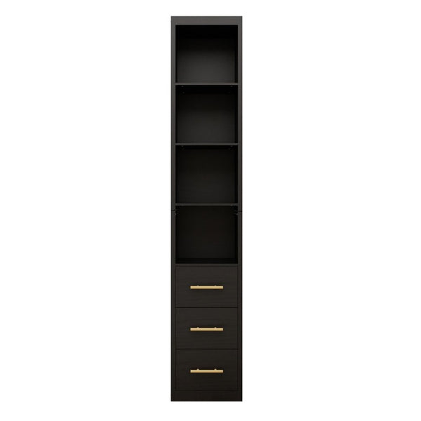 English Elm 85.04 Inch Tall Narrow Storage Cabinet with Open Shelves and Drawers in Matte Black W5290P514789