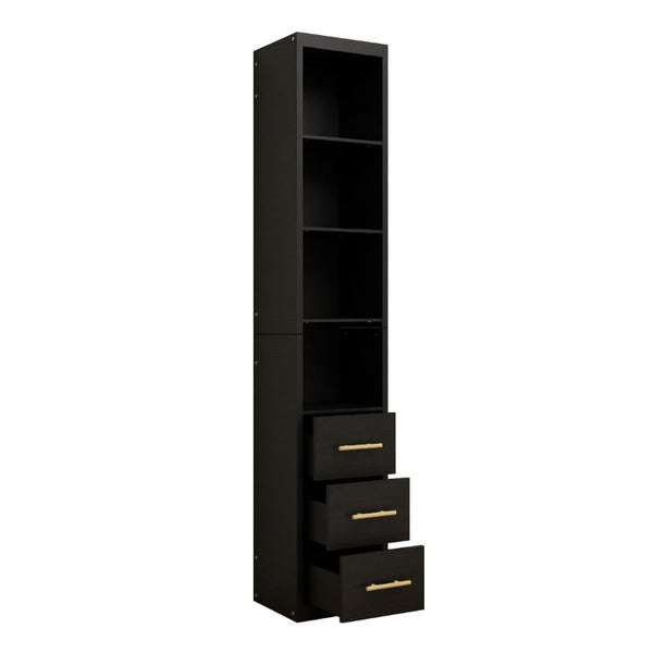 English Elm 85.04 Inch Tall Narrow Storage Cabinet with Open Shelves and Drawers in Matte Black W5290P514789