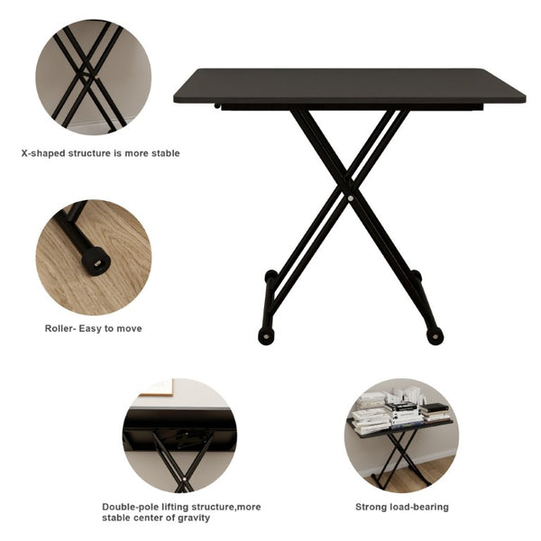 English Elm Adjustable Folding Table with Gas Lift Rolling Casters Portable Foldable Home Office W5290P514791