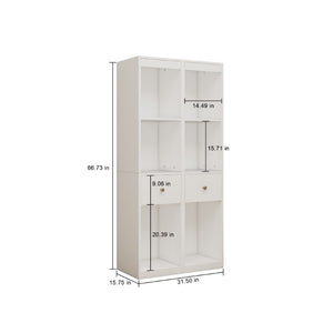 English Elm 31.5X66.73x15.75inch White Tall Narrow Storage Cabinet Set with Drawer and Open Shelves W5290P533268