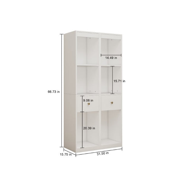 English Elm 31.5X66.73x15.75inch White Tall Narrow Storage Cabinet Set with Drawer and Open Shelves W5290P533268