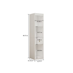 English Elm 31.5X66.73x15.75inch White Tall Narrow Storage Cabinet Set with Drawer and Open Shelves W5290P533268