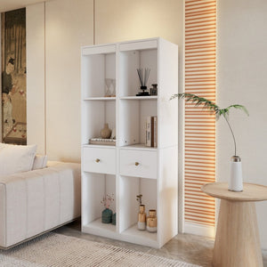 English Elm 31.5X66.73x15.75inch White Tall Narrow Storage Cabinet Set with Drawer and Open Shelves W5290P533268