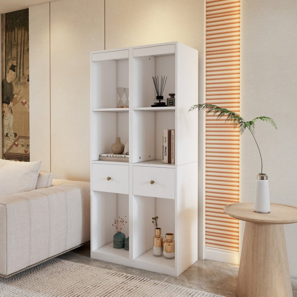 English Elm 31.5X66.73x15.75inch White Tall Narrow Storage Cabinet Set with Drawer and Open Shelves W5290P533268
