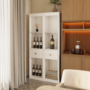 English Elm 31.5X66.73x15.75inch White Tall Narrow Storage Cabinet Set with Drawer and Open Shelves W5290P533268