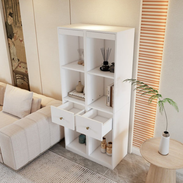 English Elm 31.5X66.73x15.75inch White Tall Narrow Storage Cabinet Set with Drawer and Open Shelves W5290P533268
