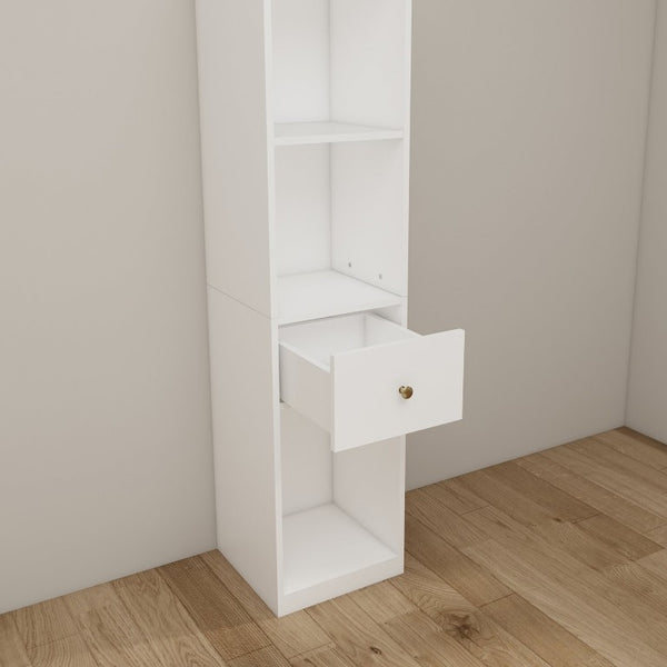 English Elm 31.5X66.73x15.75inch White Tall Narrow Storage Cabinet Set with Drawer and Open Shelves W5290P533268