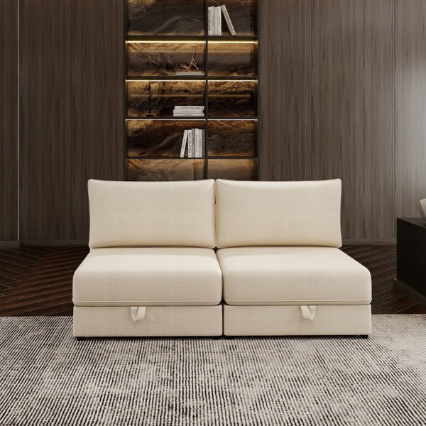 English Elm Modular Fabric Loveseat Sectional with Hidden Storage and Sleeper Function for Small Spaces W5290P534303