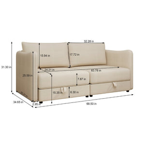 English Elm Modular Fabric Loveseat Sectional with Hidden Storage and Sleeper Function for Small Spaces W5290P534303