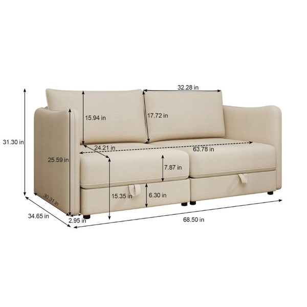 English Elm Modular Fabric Loveseat Sectional with Hidden Storage and Sleeper Function for Small Spaces W5290P534303