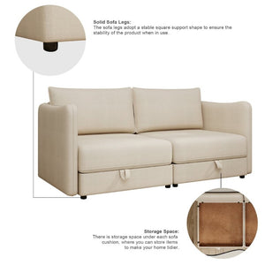 English Elm Modular Fabric Loveseat Sectional with Hidden Storage and Sleeper Function for Small Spaces W5290P534303