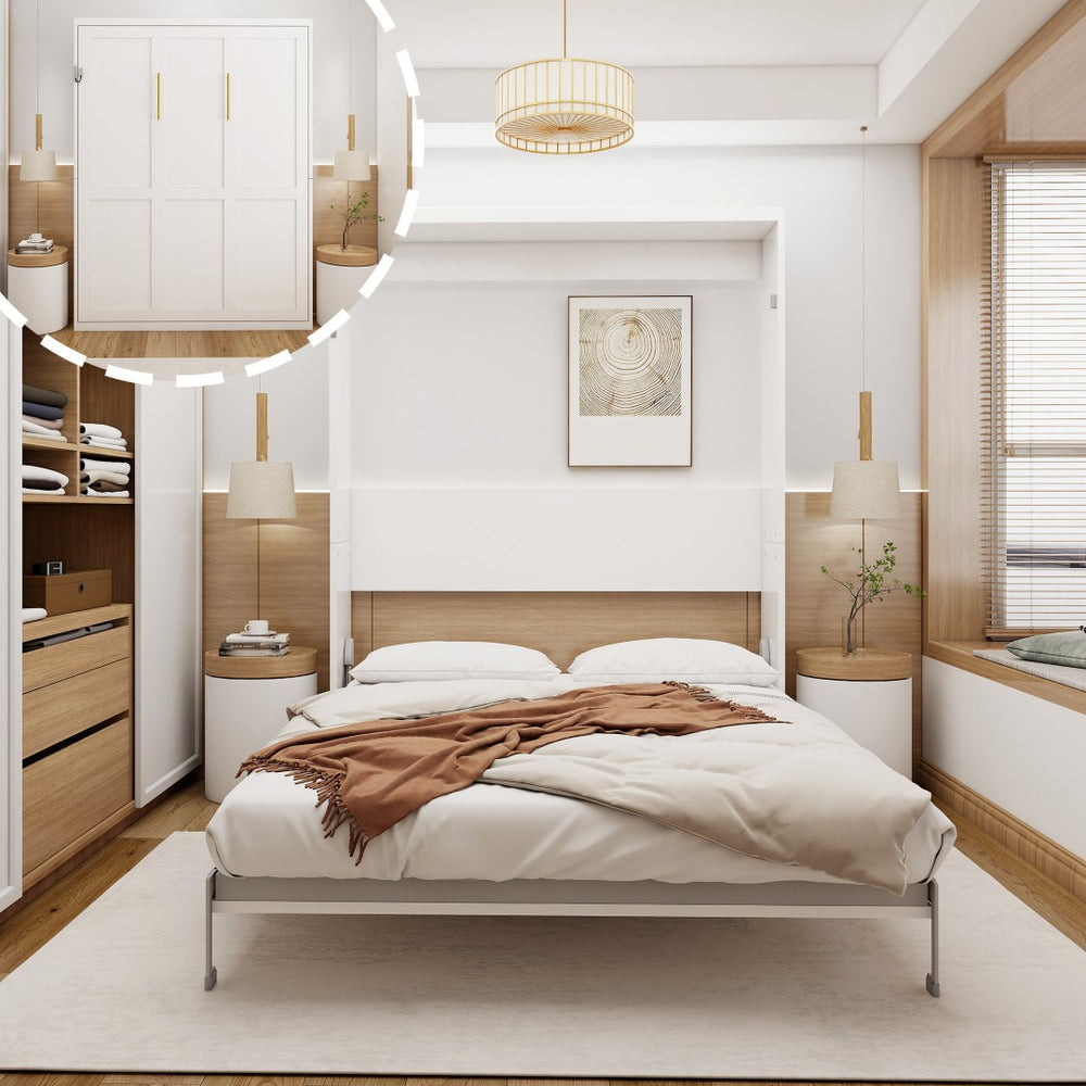 English Elm Queen Murphy Wall Bed Hydraulic Folding Cabinet with MDF Frame for Studio Spaces W5290S00008