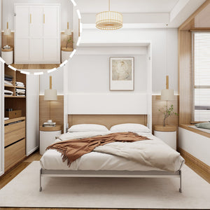 English Elm Queen Murphy Wall Bed Hydraulic Folding Cabinet with MDF Frame for Studio Spaces W5290S00008