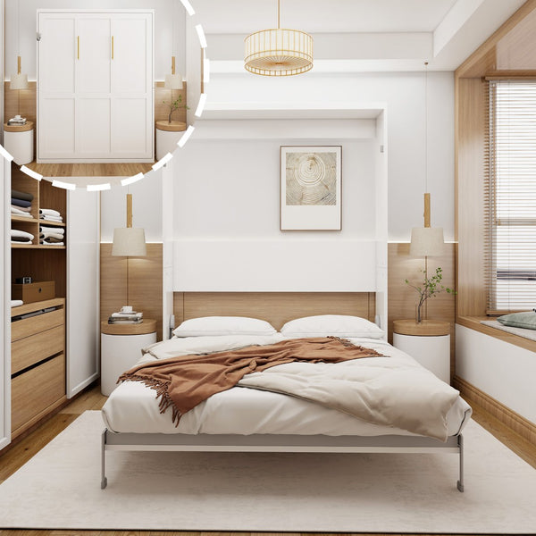 English Elm Queen Murphy Wall Bed Hydraulic Folding Cabinet with MDF Frame for Studio Spaces W5290S00008