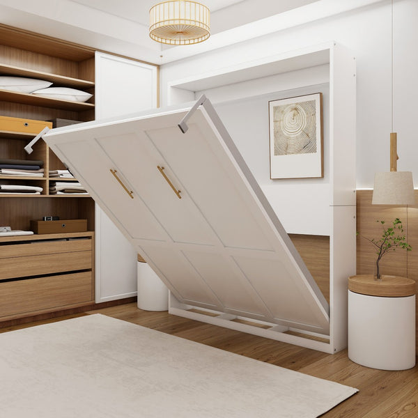 English Elm Queen Murphy Wall Bed Hydraulic Folding Cabinet with MDF Frame for Studio Spaces W5290S00008