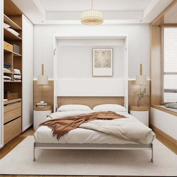 English Elm Queen Murphy Wall Bed Hydraulic Folding Cabinet with MDF Frame for Studio Spaces W5290S00008