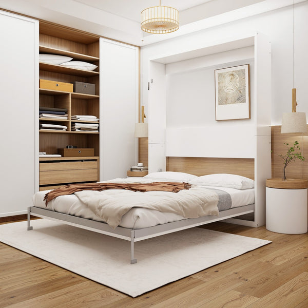 English Elm Queen Murphy Wall Bed Hydraulic Folding Cabinet with MDF Frame for Studio Spaces W5290S00008