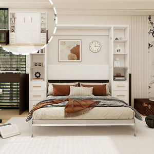 English Elm Professional Queen Murphy Bed with Flanking Storage Cabinets for Modern Multi-Use Spaces W5290S00010