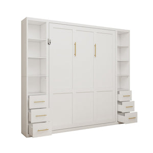 English Elm Professional Queen Murphy Bed with Flanking Storage Cabinets for Modern Multi-Use Spaces W5290S00010
