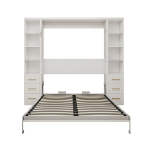 English Elm Professional Queen Murphy Bed with Flanking Storage Cabinets for Modern Multi-Use Spaces W5290S00010