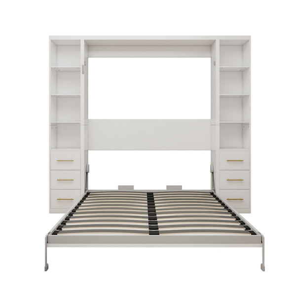 English Elm Professional Queen Murphy Bed with Flanking Storage Cabinets for Modern Multi-Use Spaces W5290S00010
