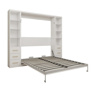 English Elm Professional Queen Murphy Bed with Flanking Storage Cabinets for Modern Multi-Use Spaces W5290S00010
