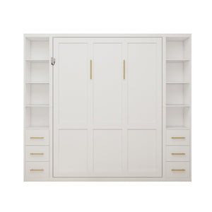 English Elm Professional Queen Murphy Bed with Flanking Storage Cabinets for Modern Multi-Use Spaces W5290S00010