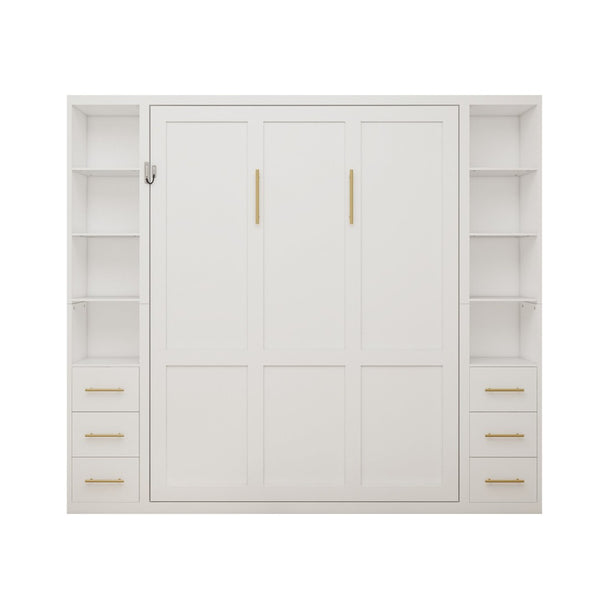 English Elm Professional Queen Murphy Bed with Flanking Storage Cabinets for Modern Multi-Use Spaces W5290S00010