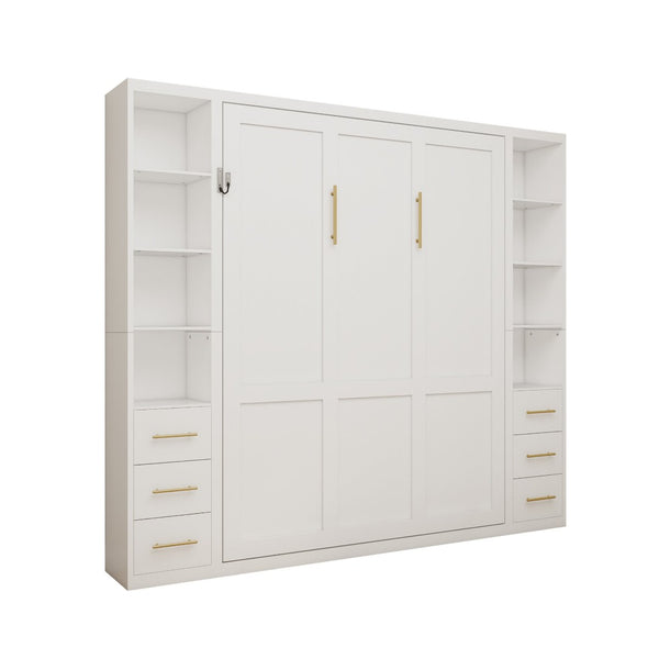 English Elm Professional Queen Murphy Bed with Flanking Storage Cabinets for Modern Multi-Use Spaces W5290S00010