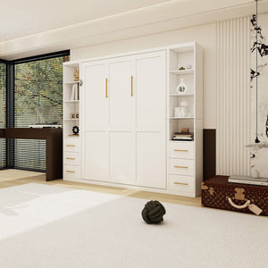 English Elm Professional Queen Murphy Bed with Flanking Storage Cabinets for Modern Multi-Use Spaces W5290S00010