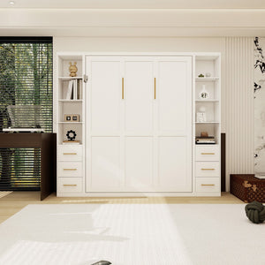 English Elm Professional Queen Murphy Bed with Flanking Storage Cabinets for Modern Multi-Use Spaces W5290S00010