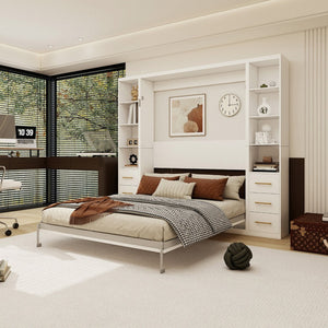 English Elm Professional Queen Murphy Bed with Flanking Storage Cabinets for Modern Multi-Use Spaces W5290S00010