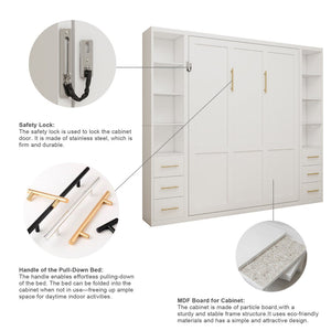 English Elm Professional Queen Murphy Bed with Flanking Storage Cabinets for Modern Multi-Use Spaces W5290S00010