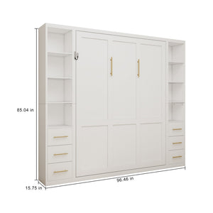 English Elm Professional Queen Murphy Bed with Flanking Storage Cabinets for Modern Multi-Use Spaces W5290S00010
