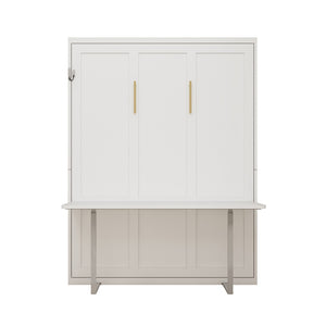 English Elm Easy Assembly Queen Murphy Wall Bed with Fold Down Desk White MDF Space Saver W5290S00011
