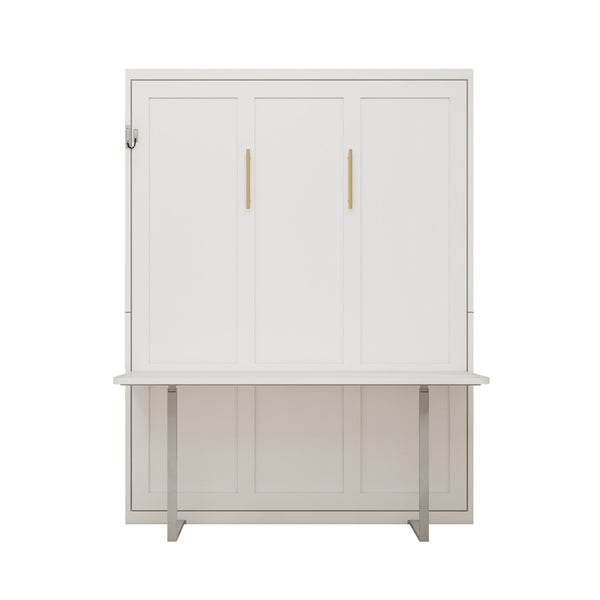 English Elm Easy Assembly Queen Murphy Wall Bed with Fold Down Desk White MDF Space Saver W5290S00011