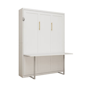 English Elm Easy Assembly Queen Murphy Wall Bed with Fold Down Desk White MDF Space Saver W5290S00011