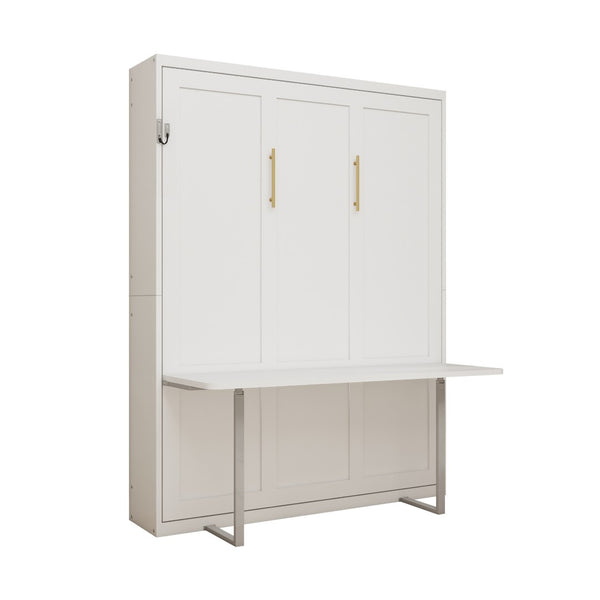 English Elm Easy Assembly Queen Murphy Wall Bed with Fold Down Desk White MDF Space Saver W5290S00011