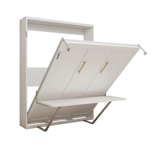 English Elm Easy Assembly Queen Murphy Wall Bed with Fold Down Desk White MDF Space Saver W5290S00011