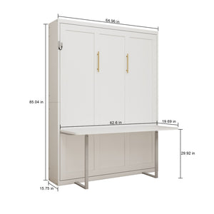 English Elm Easy Assembly Queen Murphy Wall Bed with Fold Down Desk White MDF Space Saver W5290S00011
