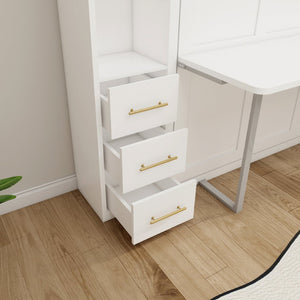 English Elm Desk Murphy Wall Bed Queen with Fold Down Workspace and Side Storage Cabinets W5290S00013