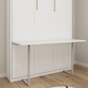 English Elm Desk Murphy Wall Bed Queen with Fold Down Workspace and Side Storage Cabinets W5290S00013