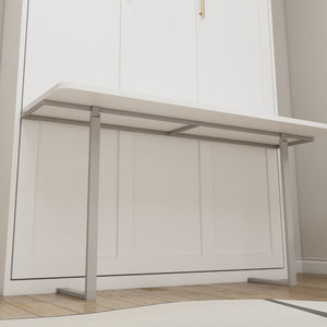 English Elm Desk Murphy Wall Bed Queen with Fold Down Workspace and Side Storage Cabinets W5290S00013