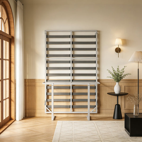 English Elm Diy Queen Murphy Bed with Integrated Desk White Cabinet Grey Metal Frame Space Saver W5290S00014